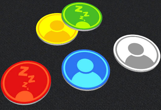 Player tokens to illustrate the state and mark a player zone in Comparity