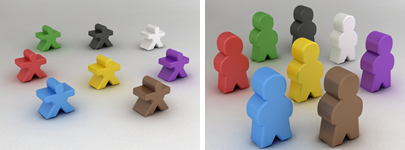 Different meeples available in Tabletopia