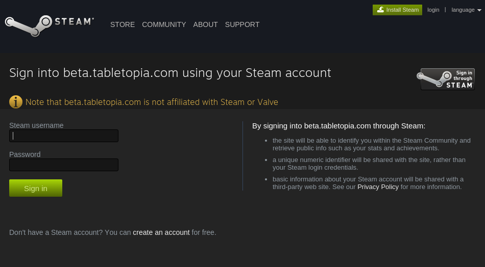 Activating Steam Account Tabletopia